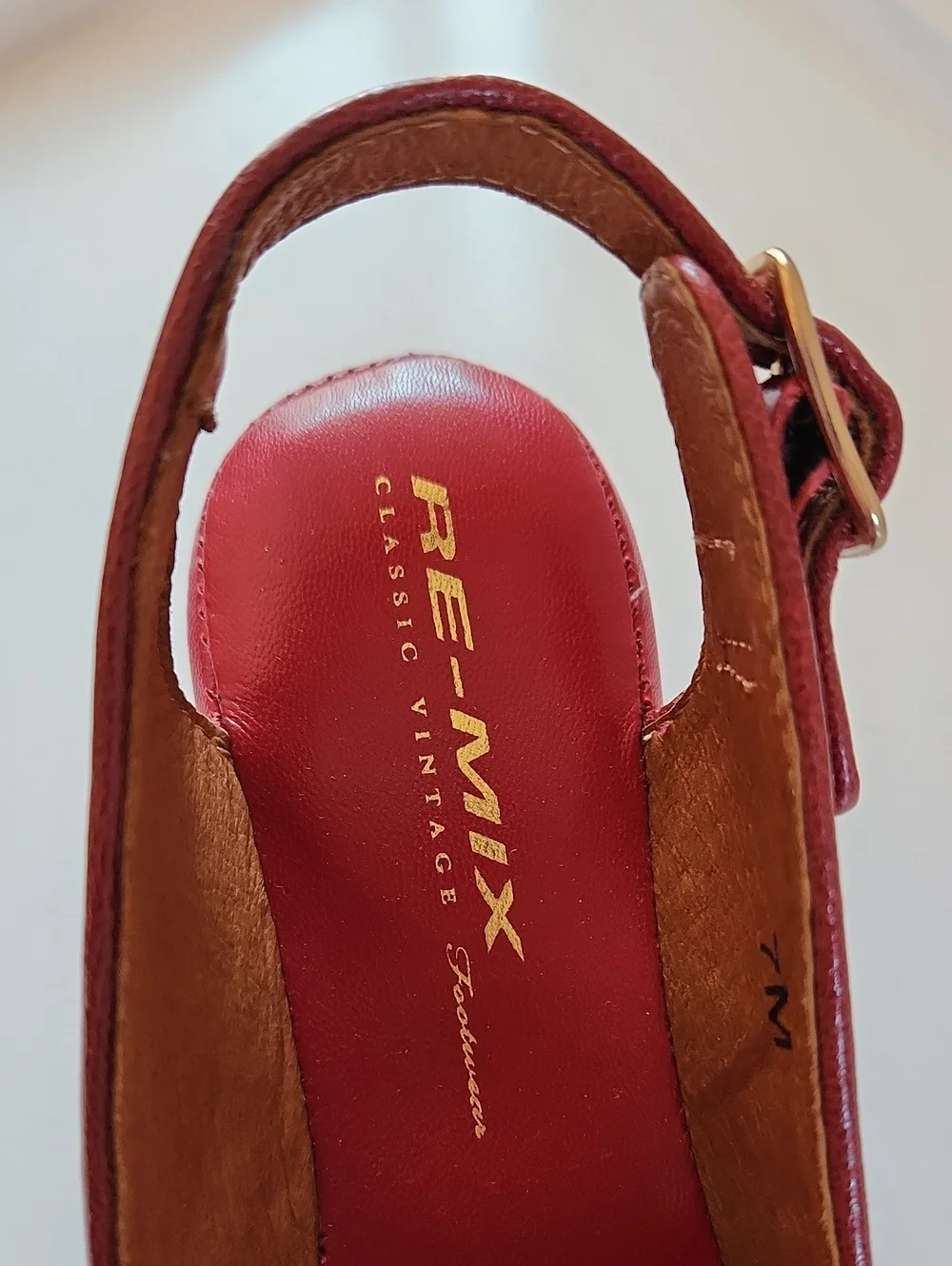 Re-mix Classic Vintage Gloria Red Leather Slingback Wedge  Heels with Bow Size 7